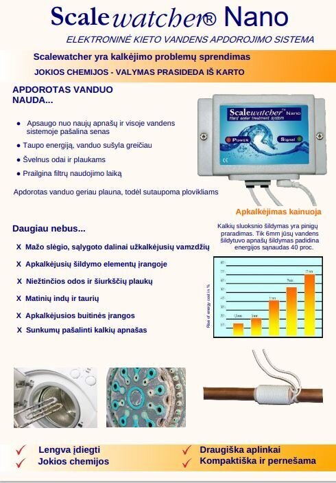 Elektroninis vandens nukalkinimo įrenginys Scalewatcher mažiems butams, buitinei įrangai, boileriui. Iki 1m3/h kaina ir informacija | Vandens filtrai, valymo įrenginiai | pigu.lt