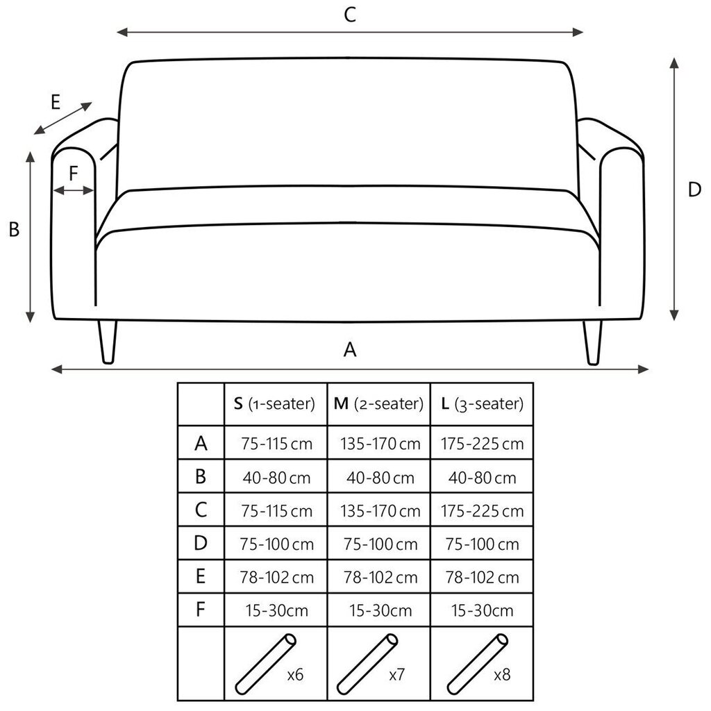 Sofos užvalkalas, 135-175 cm kaina ir informacija | Baldų užvalkalai | pigu.lt