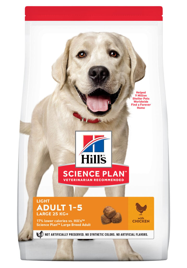 Hill's Sience Plan Light Large Breed Adult ėdalas šunims su vištiena, 18 kg цена и информация | Sausas maistas šunims | pigu.lt