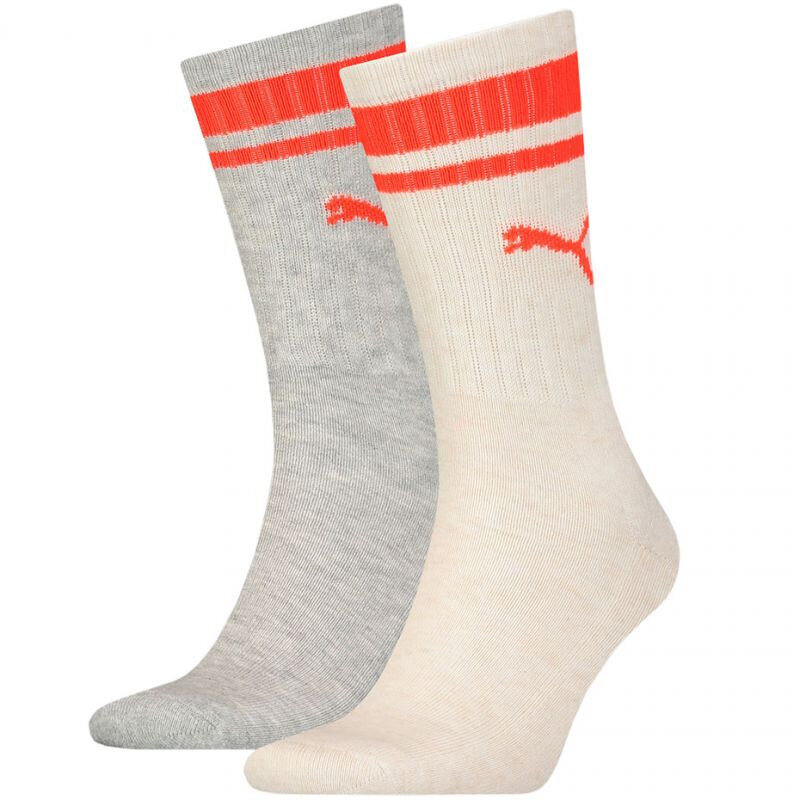 Kojinės suaugusiems Puma Crew Heritage Stripe 2pack Unisex Socks 907944, baltos kaina ir informacija | Vyriškos kojinės | pigu.lt