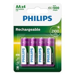 Philips A4 1.2V 2100 mAh įkraunami elementai, 4 vnt kaina ir informacija | Philips Apšvietimo ir elektros prekės | pigu.lt