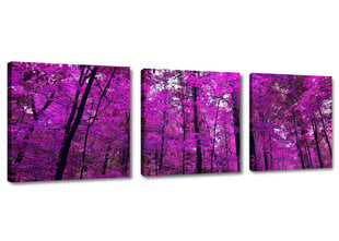3 dalių paveikslas - Purpurinis miškas 150x50 kaina ir informacija | Reprodukcijos, paveikslai | pigu.lt
