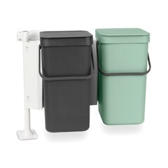 Brabantia šiukšliadėžių komplektas Sort Go, 2x12 l, pilkas/žalias kaina ir informacija | Šiukšliadėžės | pigu.lt