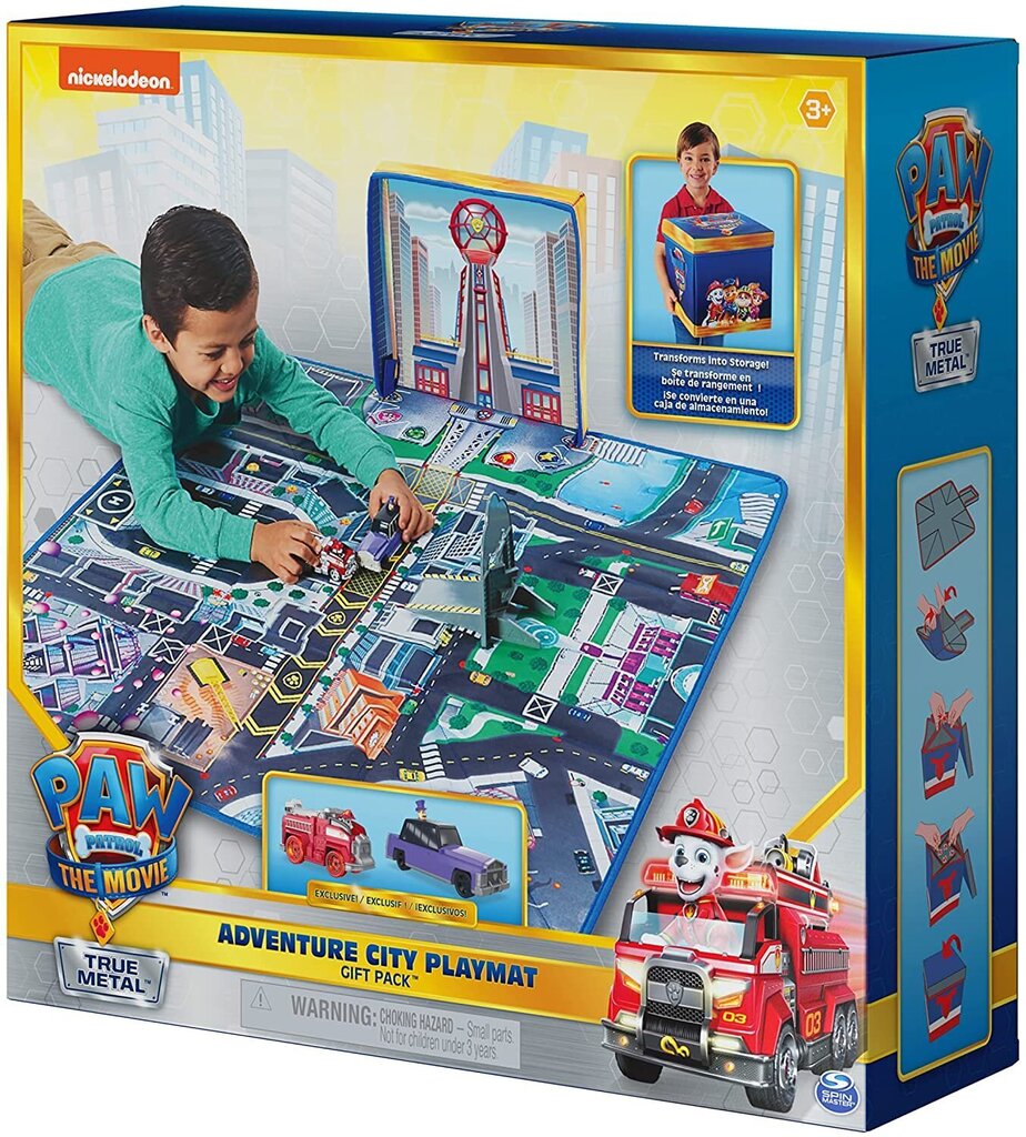 Paw Patrol The Movie - True Metal - Adventure City Playmat - žaidimų kilimėlis Kepu Patrol + 2 automobiliai. цена и информация | Žaislai berniukams | pigu.lt