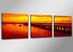 3 dalių paveikslas - Saulėlydis prieplaukoje 150x50 kaina ir informacija | Reprodukcijos, paveikslai | pigu.lt