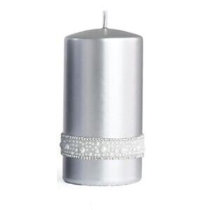 Mondex Dekoratyvinė cilindrinė žvakė Crystal Opal 7x18 cm, sidabrinė kaina ir informacija | Žvakės, Žvakidės | pigu.lt