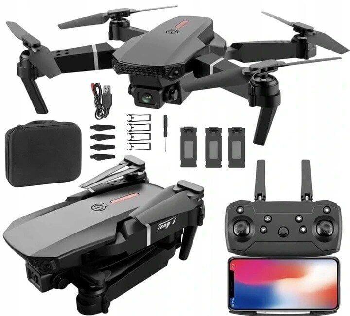 Dronas E90 PRO Su dviem kameromis ir trimis baterijomis