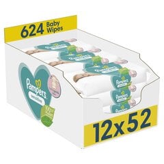 Drėgnos servetėlės ​​Pampers Sensitive, 12 x 52 vnt. kaina ir informacija | Pampers Išparduotuvė | pigu.lt