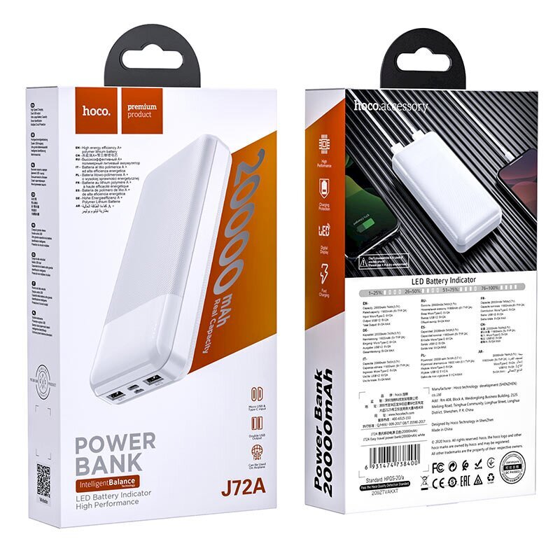 Hoco J72A 20000mAh kaina ir informacija | Atsarginiai maitinimo šaltiniai (power bank) | pigu.lt