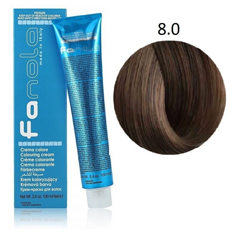 Profesionalūs plaukų dažai Fanola Color Cream, 8.0 Light Blonde, 100 ml цена и информация | Plaukų dažai | pigu.lt