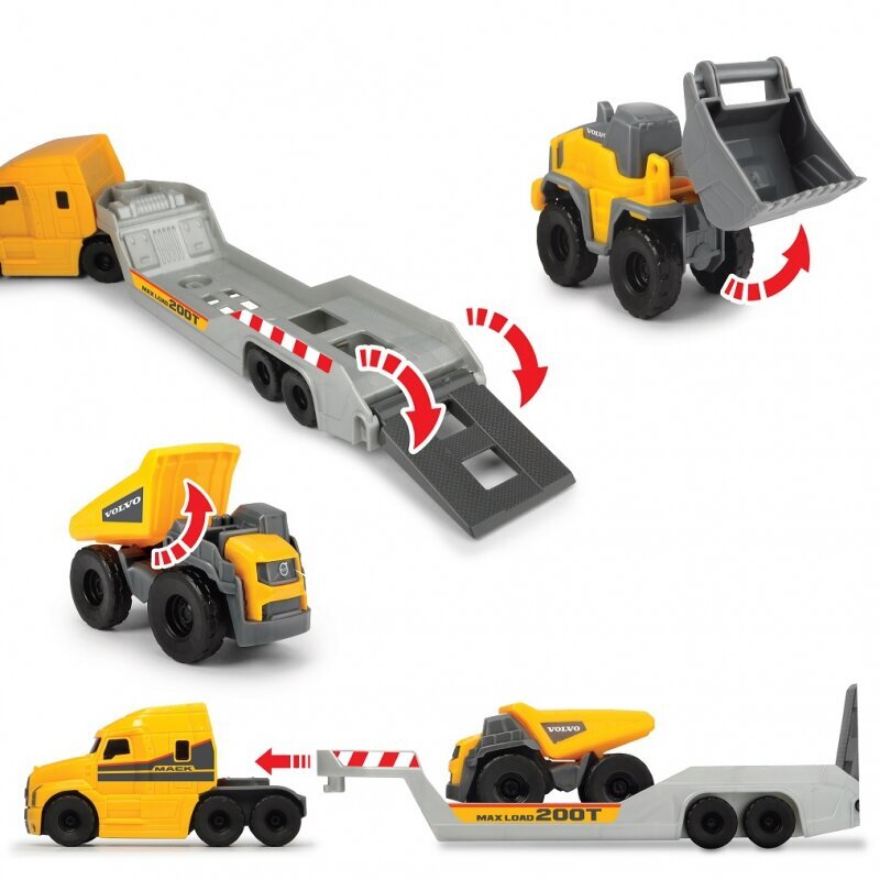 Žaislinis Volvo sunkvežimis - vilkikas 32 cm su ekskavatoriumi ir savivarčiu Dickie kaina ir informacija | Žaislai berniukams | pigu.lt
