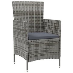 vidaXL Sodo kėdės su pagalvėlėmis, 2vnt., pilkos spalvos, poliratanas kaina ir informacija | Lauko kėdės, foteliai, pufai | pigu.lt
