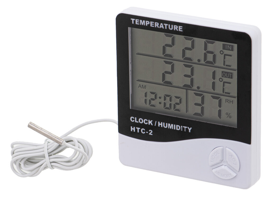 Higrometras - termometras su laikrodžio ir drėgmės matuoklio funkcijomis kaina ir informacija | Meteorologinės stotelės, termometrai | pigu.lt