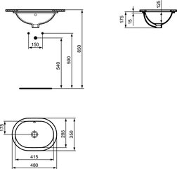 Керамический умывальник Ideal Standard Connect Oval 48x35 см, крепится снизу, белый, E504601 цена и информация | Раковины | pigu.lt