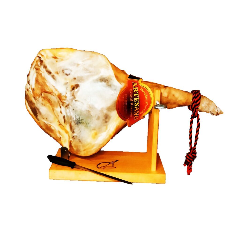 Jamon Grand reserva vytintas kumpis, 6,7kg-7,2kg + stovas su peiliu Jamoniera kaina ir informacija | Mėsos gaminiai | pigu.lt