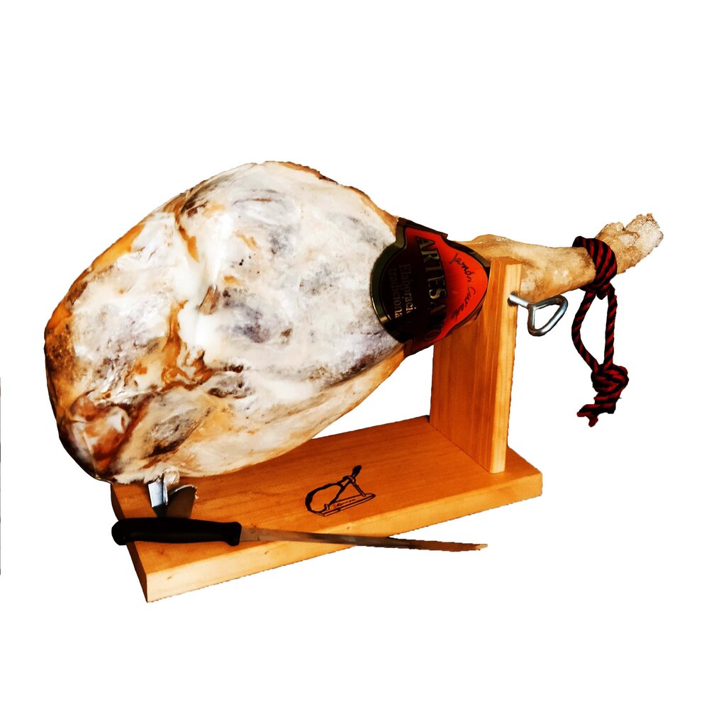 Jamon Reserva vytintas kumpis, 5,4kg-5,8kg + stovas su peiliu Jamoniera kaina ir informacija | Mėsos gaminiai | pigu.lt