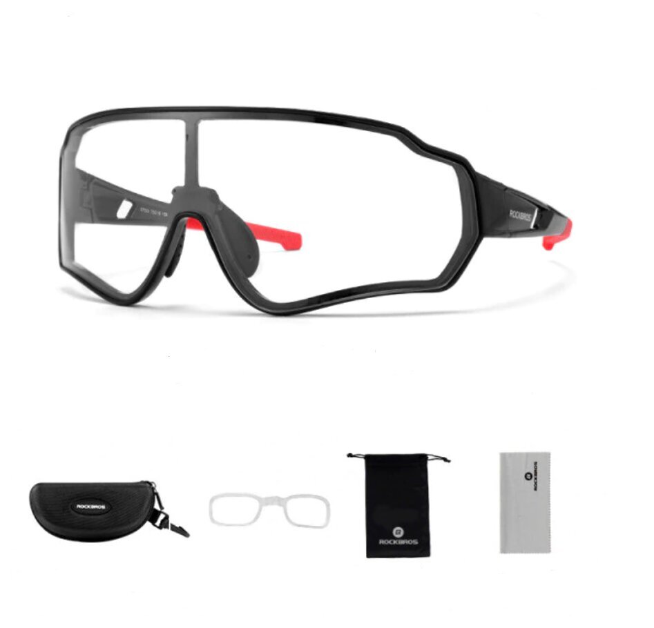 Fotochrominiai dviratininko akiniai Rockbros su papildomu rėmeliu lęšiams  nuo trumparegystės pritvirtinti kaina | pigu.lt