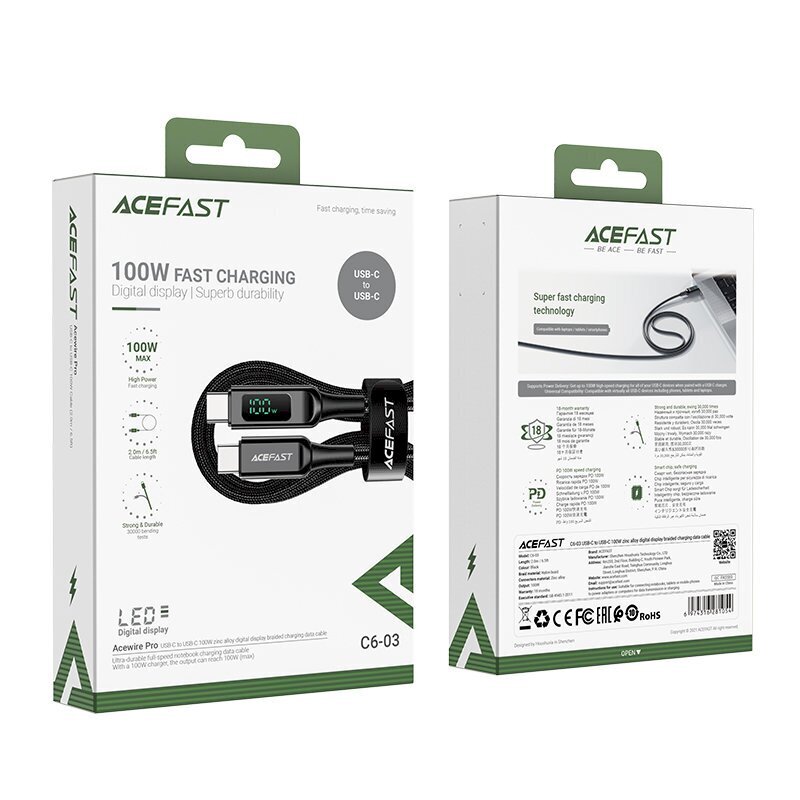 Acefast cable USB Type C - USB Type C, 2 m kaina ir informacija | Laidai telefonams | pigu.lt