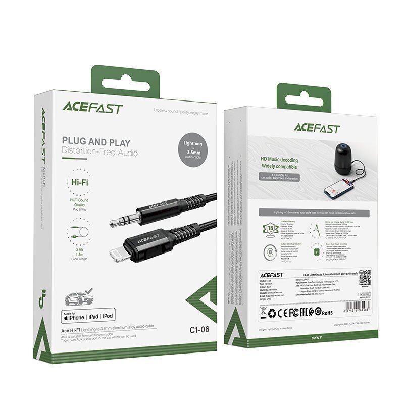 Acefast audio cable MFI Lightning - 3.5mm mini jack (male), 1.2 m kaina ir informacija | Laidai telefonams | pigu.lt