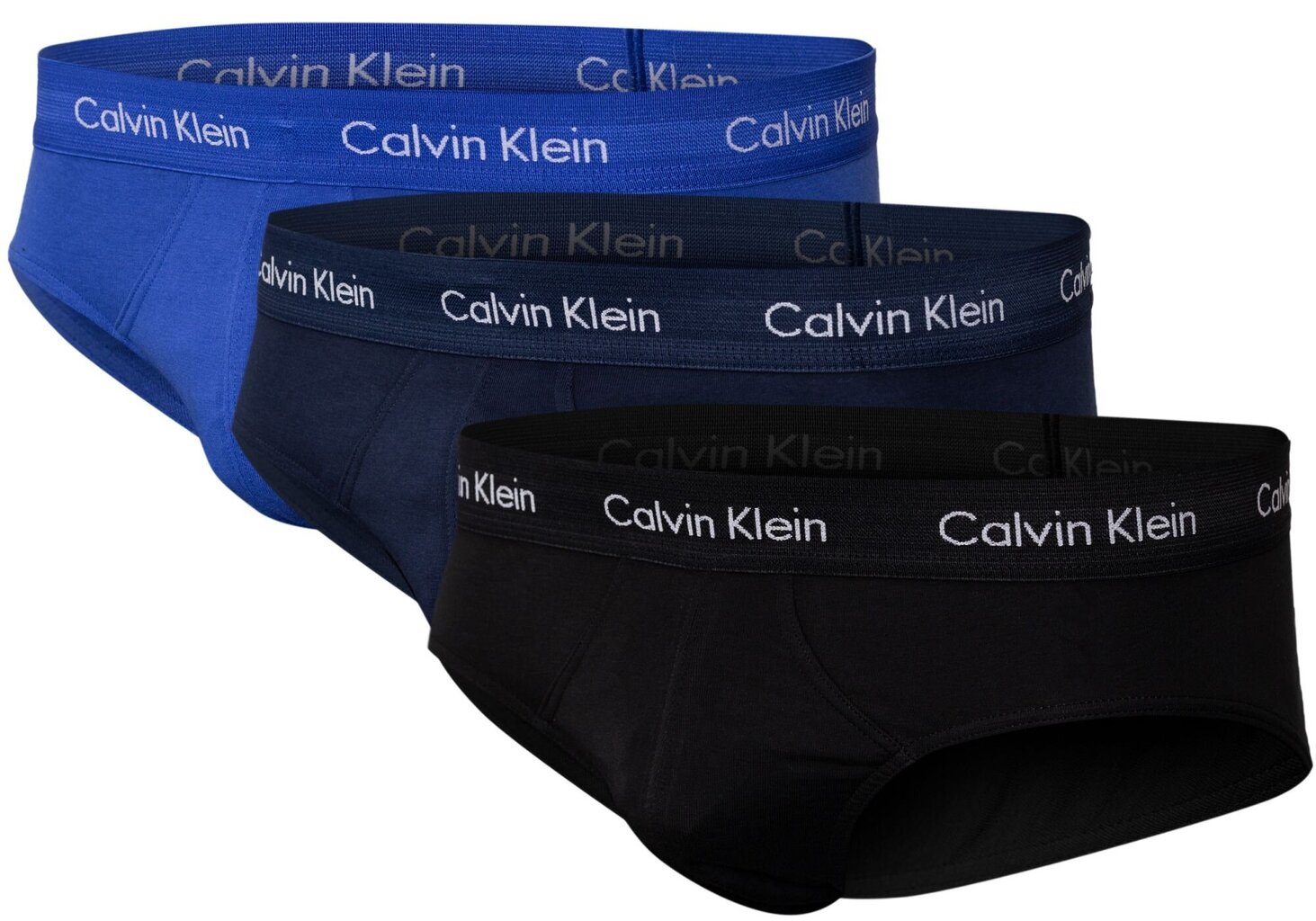 Vyriškos medvilnės trumpikės Calvin Klein, ELASTINGOS, 3 VNT., mėlynos / TAMSIAI mėlynos / JUODOS U2661G 4KU 14057 S цена и информация | Trumpikės | pigu.lt