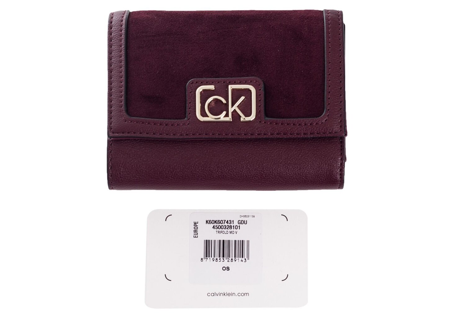 Moteriška piniginė Calvin Klein TRIFOLD MD V, bordo K60K607431 GDU 36743 kaina ir informacija | Piniginės, kortelių dėklai moterims | pigu.lt