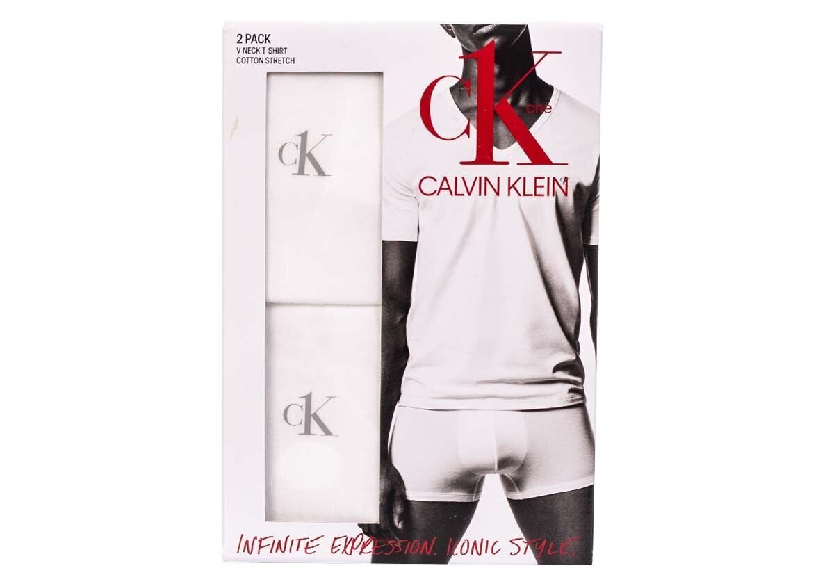 Vyriški marškinėliai CALVIN KLEIN, balti, 2 vienetai, NB2408A 100 kaina ir informacija | Vyriški marškinėliai | pigu.lt