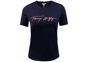 Moteriški marškinėliai TOMMY HILFIGER REGULAR SCRIPT OPEN-NK TEE SS, tamsiai mėlyni WW0WW29523 DW5 kaina ir informacija | Marškinėliai moterims | pigu.lt