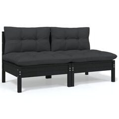 Dvivietė sodo sofa su pagalvėlėmis, juoda, pušies masyvas kaina ir informacija | Lauko kėdės, foteliai, pufai | pigu.lt