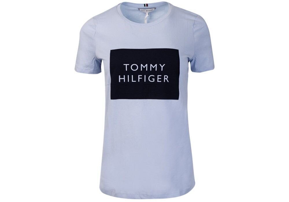 Moteriški marškinėliai Tommy Hilfiger T-SHIRT REGULAR TOMMY BOX C-NK GRAPHIC TEE SS LIGHT BLUE WW0WW30658 C1O 28881 kaina ir informacija | Marškinėliai moterims | pigu.lt