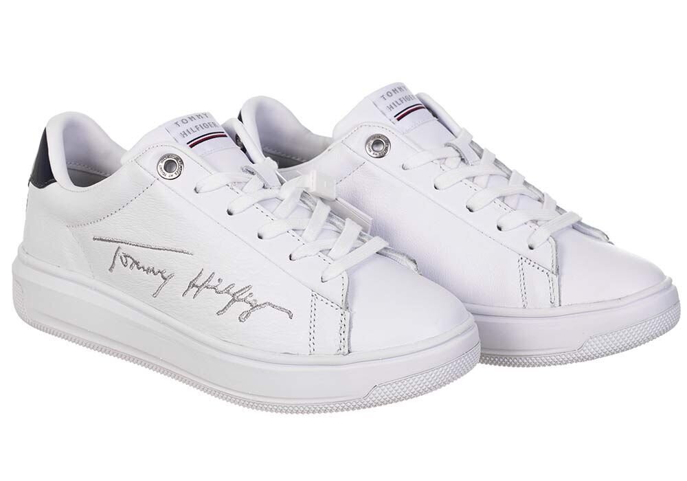 Moteriški sportbačiai TOMMMY HILFIGER SIGNATURE TOMMMY LEATHER CUPSOLE, balti FW0FW05219 YBR 31179 kaina ir informacija | Sportiniai bateliai, kedai moterims | pigu.lt