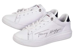 Moteriški sportbačiai TOMMMY HILFIGER SIGNATURE TOMMMY LEATHER CUPSOLE, balti FW0FW05219 YBR 31179 kaina ir informacija | Sportiniai bateliai, kedai moterims | pigu.lt