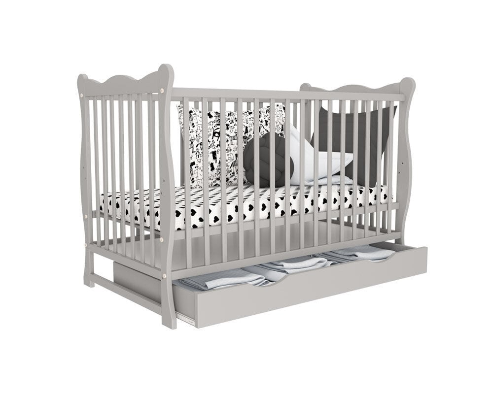 Kūdikių lovytė su stalčiumi Bobas Julia, 120x60 cm, pilka kaina | pigu.lt