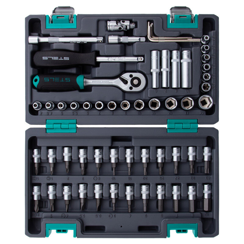 Įrankių komplektas Stels 1/4", CrV, 57 vnt. kaina ir informacija | Mechaniniai įrankiai | pigu.lt