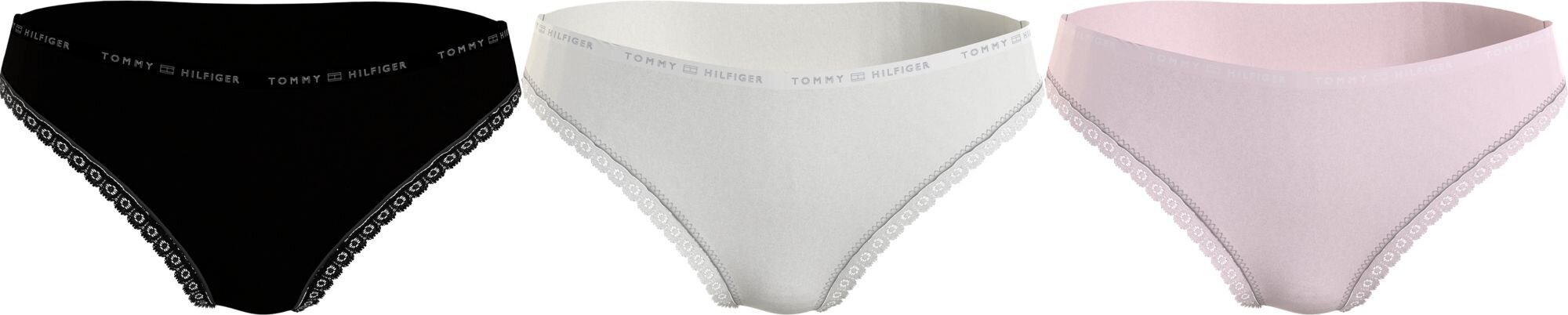 Moteriškos bikini kelnaitės Tommy Hilfiger, 3 poros, juodos/rožinės/smėlio spalvos UW0UW02825 0R8 42422 L kaina ir informacija | Kelnaitės | pigu.lt