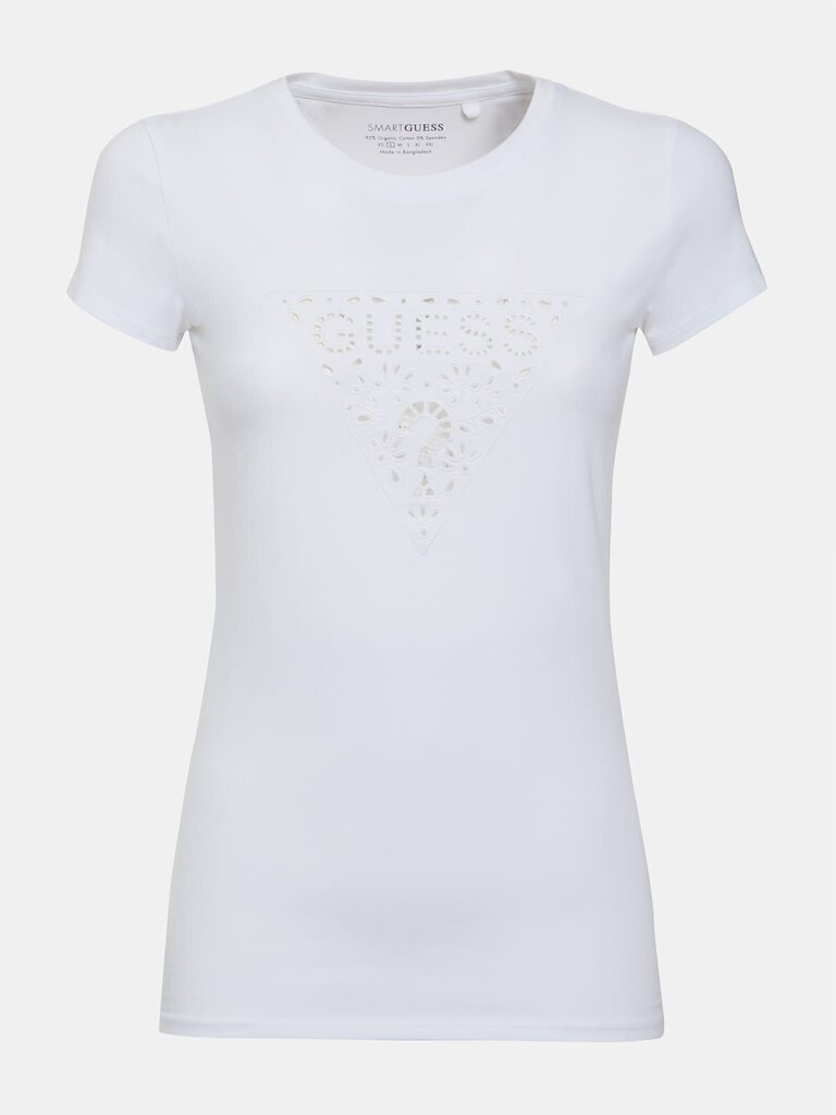 Moteriški marškinėliai Guess T-SHIRT SS EYELET FLORAL LOG WHITE W2GI31KA0Q1 G011 43552 kaina ir informacija | Marškinėliai moterims | pigu.lt