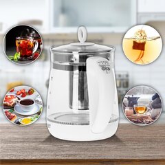 Чайник Adler Kettle AD 1299 Electric, 2200 Вт, 1.5 л, стекло/нержавеющая сталь, вращающееся основание на 360°, белый цена и информация | Электрочайники | pigu.lt