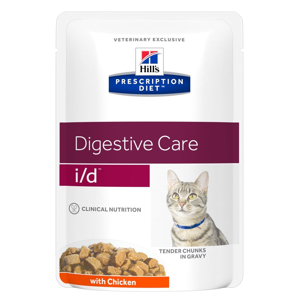 Hill's Prescription Diet i/d Feline Tender Chunks in Gravy su vištiena, 12 x 85 g kaina ir informacija | Konservai katėms | pigu.lt