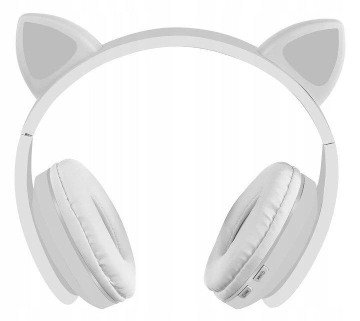 Balta belaidės ausinės su šviesinčiomis katės ausimis vaikams su Bluetooth. цена и информация | Ausinės | pigu.lt