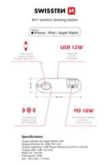 Беспроводная зарядная док-станция Swistten 4in1 MFI Wireless Docking Station 45 Вт / для Apple iPhone / Apple Watch / iPod цена и информация | Зарядные устройства для телефонов | pigu.lt