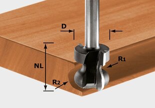 Фреза для профилирования пазов под ручки Festool, HW S8 D22/16/R2,5+6, 491140 цена и информация | Фрезы | pigu.lt