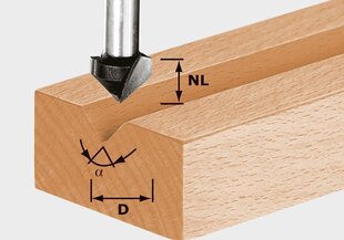 Pirštinės V-formos griovelių frezos Festool HS S8 D11/9,5/60° 490997 kaina ir informacija | Frezos | pigu.lt