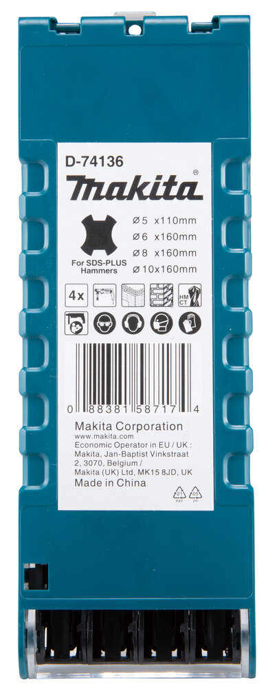 D-74136 SDS-PLUS Grąžtų Komplektas (5 x 110 mm, 6 x 160 mm, 8 x 160 mm, 10 x 160 mm) Makita kaina ir informacija | Mechaniniai įrankiai | pigu.lt