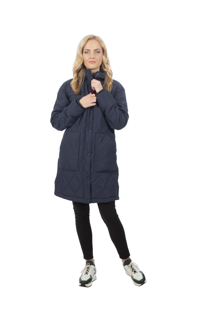 Tom Tailor moteriškas dygsniuotas pavasario-rudens paltas, tamsiai mėlynas kaina ir informacija | Paltai moterims | pigu.lt
