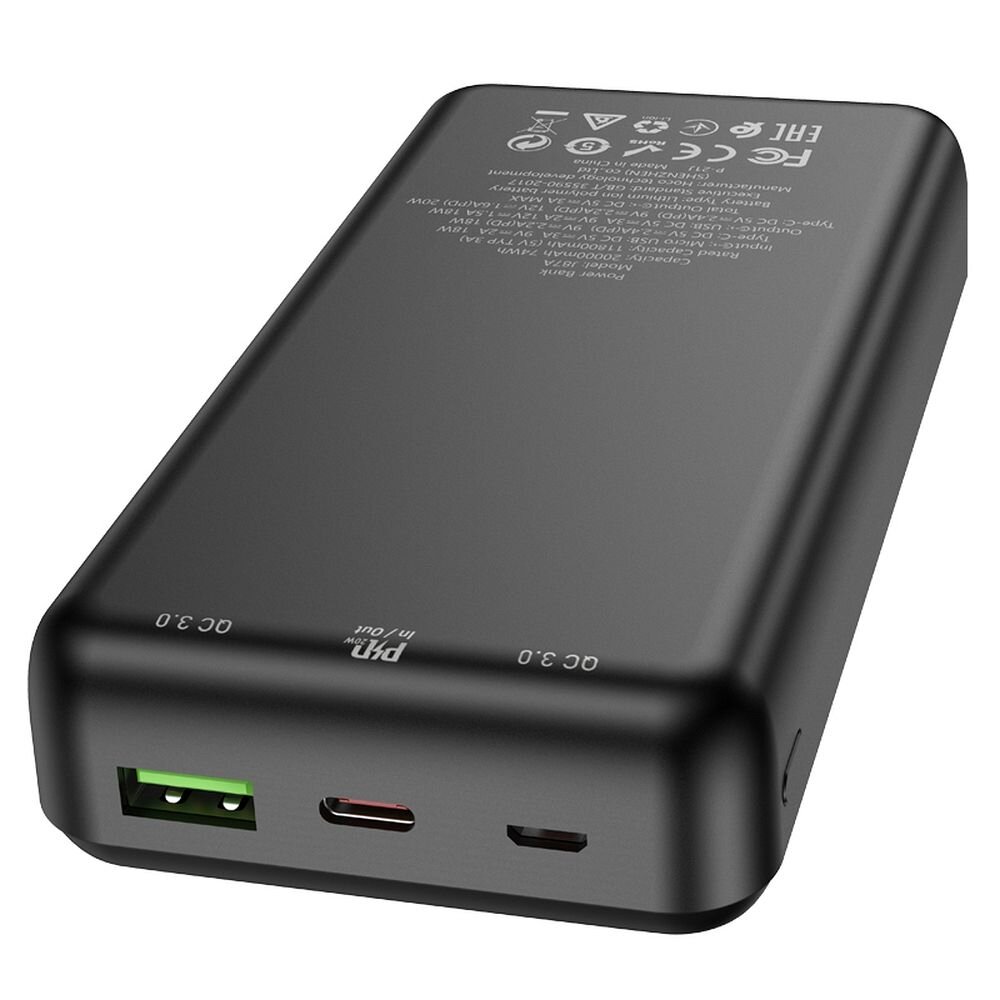 Išorinė baterija Power Bank Hoco J87A Type-C PD 20W+Quick Charge 3.0 20000mAh juodas kaina ir informacija | Atsarginiai maitinimo šaltiniai (power bank) | pigu.lt