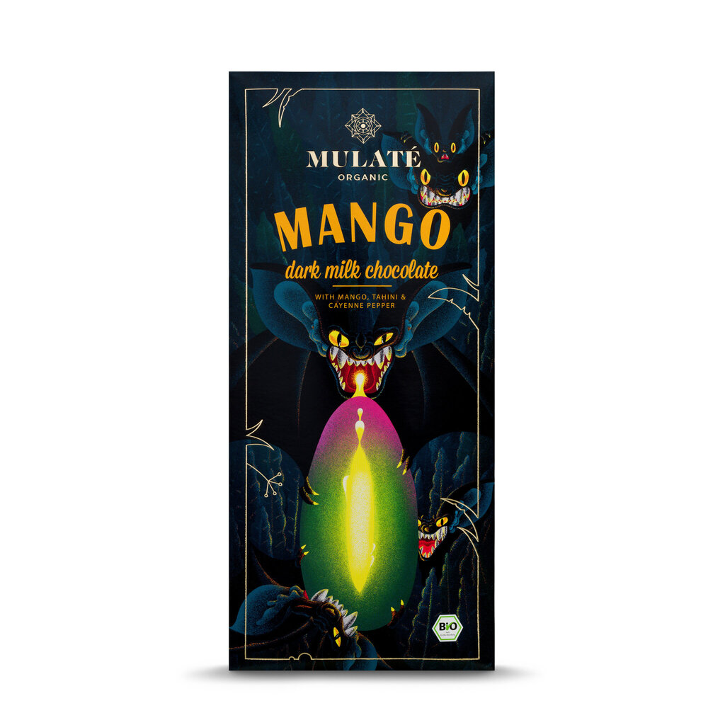 Ekologiškas juodasis šokoladas Mulate Mango, 80 g kaina ir informacija | Saldumynai | pigu.lt