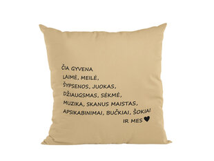 Pagalvė „Čia gyvena laimė, meilė, šypsenos...“ kaina ir informacija | Originalios pagalvės, užvalkalai | pigu.lt