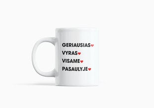 Standartinis puodelis „GERIAUSIAS VYRAS VISAME PASAULYJE“ kaina ir informacija | Originalūs puodeliai | pigu.lt