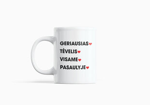 Standartinis puodelis „GERIAUSIAS TĖVELIS VISAME PASAULYJE“ kaina ir informacija | Originalūs puodeliai | pigu.lt