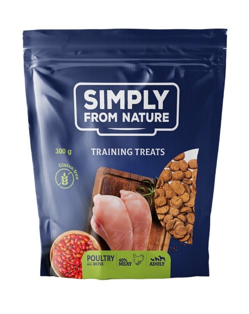 Simply from nature training treats su paukštiena ir erškėtrožėmis, 3x300 g цена и информация | Skanėstai šunims | pigu.lt