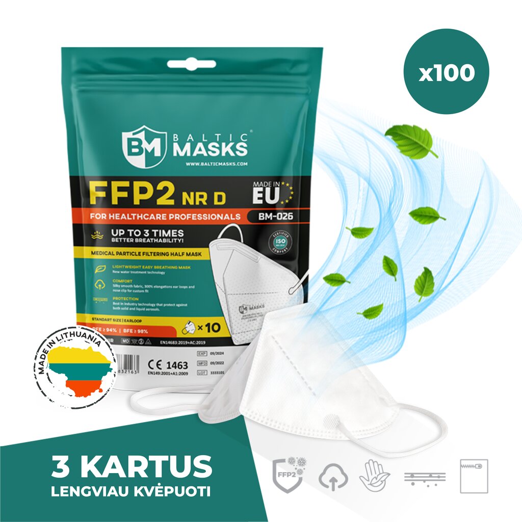 FFP2 medicininiai respiratoriai BM-026 NRD, 100 vnt. kaina ir informacija | Pirmoji pagalba | pigu.lt